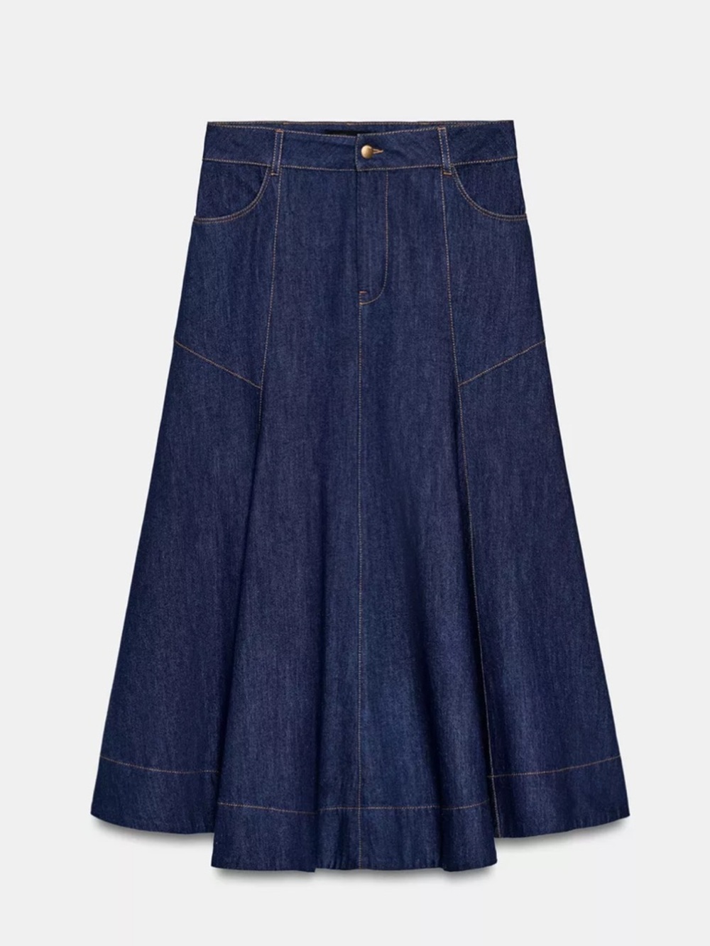 Zara Dark Blue A-Line Denim Midi Skirt